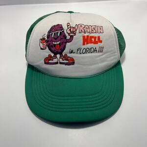 California Raisins “Raisin Hell in FLORIDA" Green Mesh Foam Snapback Trucker Hat
